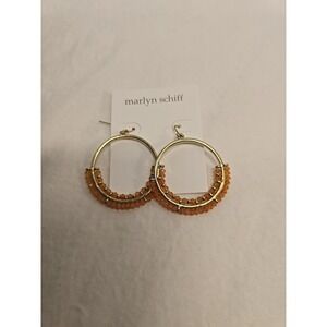 Marlyn Schiff Beaded Drop Dangle Hoop Earrings Peach Crystals NEW